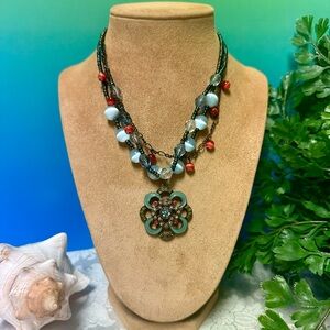 Multi color rhinestone pendant necklace